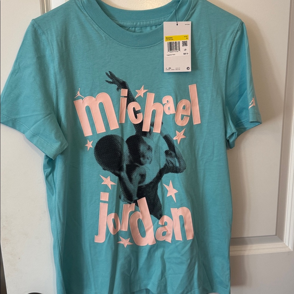 Jordan Aqua T-Shirt with Pink Accents